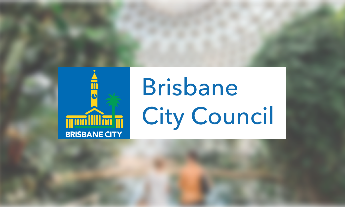 Brisbane City Council logo with blurred website background