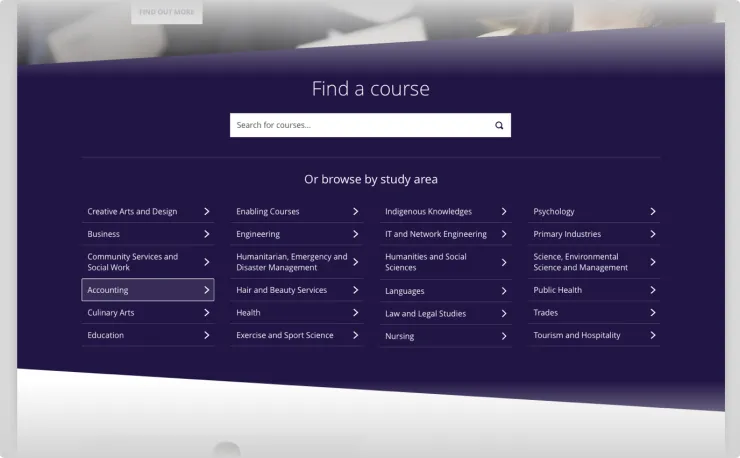 Charles Darwin University Course Search component
