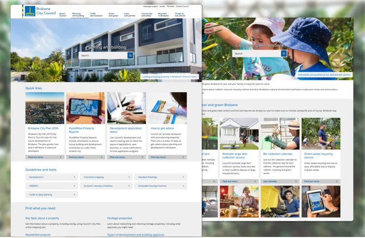 Brisbane City Council website featuring planning and building