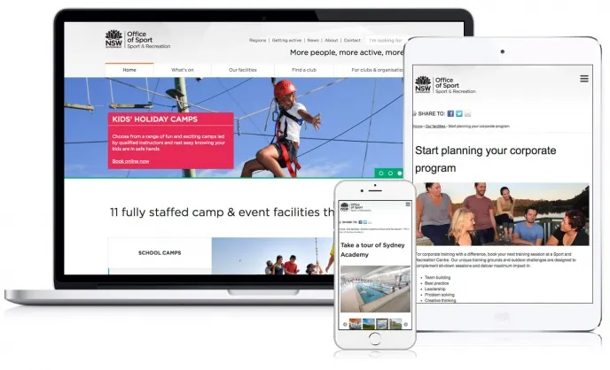 Sport and Rec website screenshots of desktop mobile and tablet