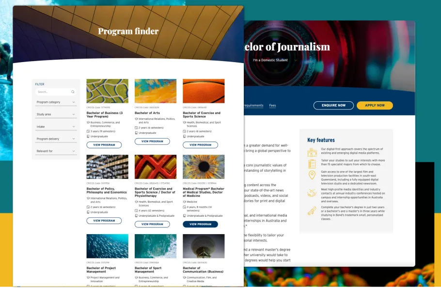 Bond University's program pages