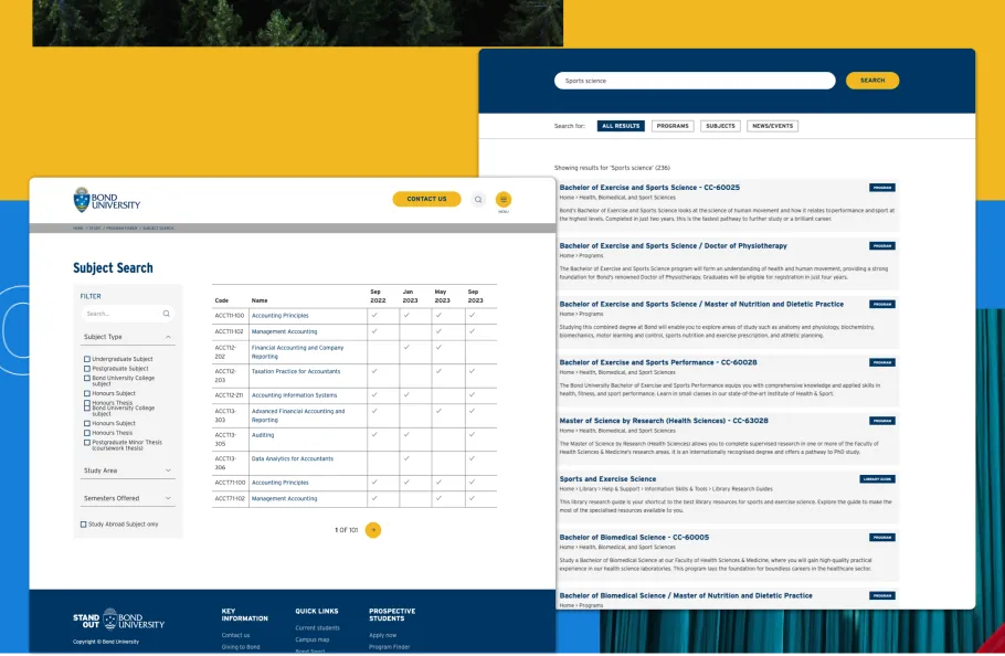 Bond University's Search functionality
