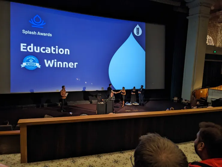 PreviousNext receiving the Education category winner award at the Splash Awards
