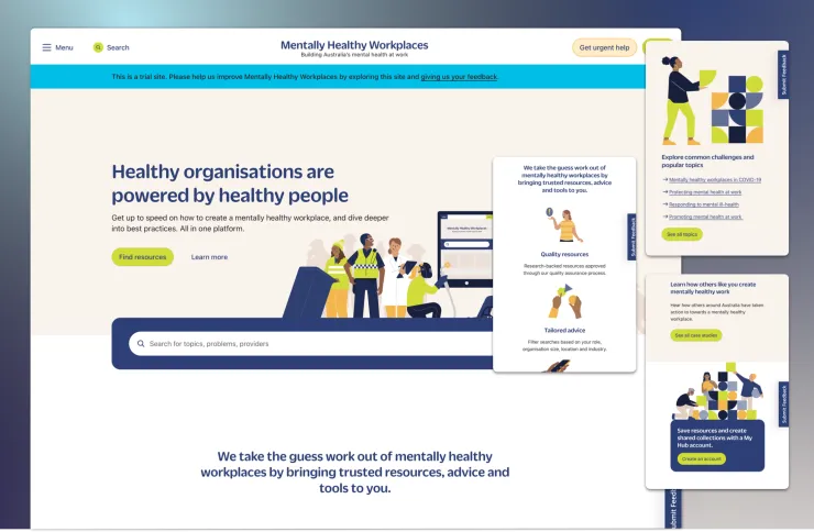 Mentally healthy workplaces platform homepage screenshot