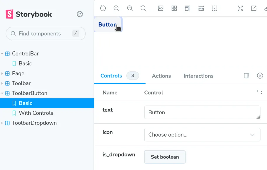 Screenshot of a button in storybook