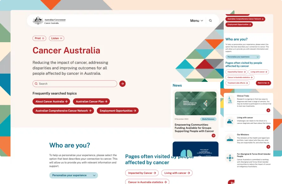 Cancer Australia website homepage