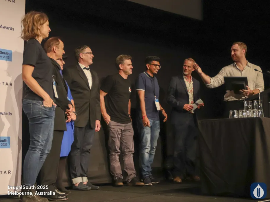 Griffyn Heels acceptance speech on stage at the 2025 Splash Awards at the ACMI