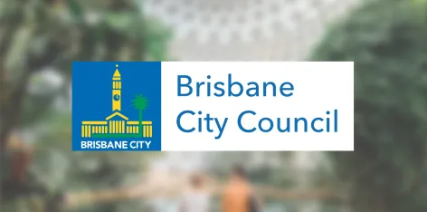 Brisbane City Council logo with blurred website background