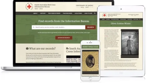 Screenshots of the Red Cross Information Bureau Centenary of Anzac website