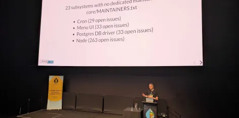 Daniel Veza on stage at DrupalSouth Melbourne 2025