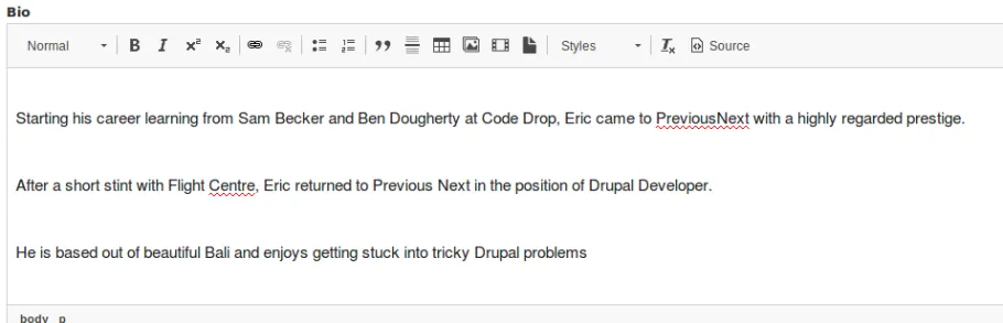 Screenshot of editing Eric's account to add a biography