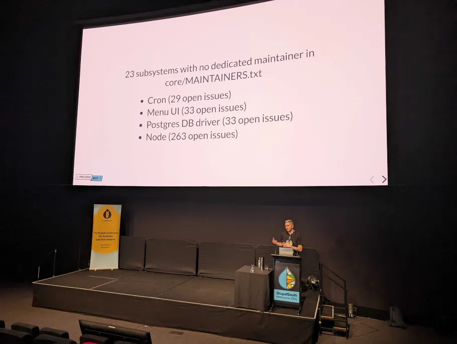 Daniel Veza on stage at DrupalSouth Melbourne 2025