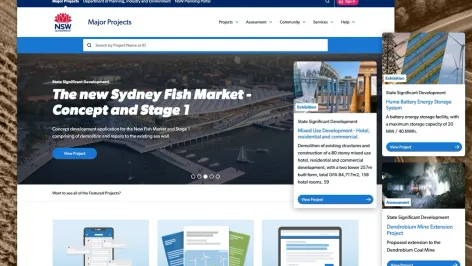 The Department of Planning and Environment Planning Portal homepage with pull outs of features