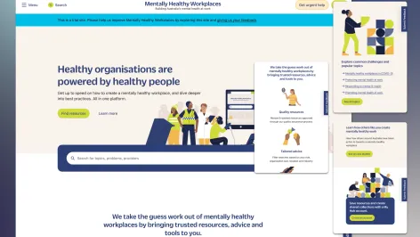 Mentally healthy workplaces platform homepage screenshot